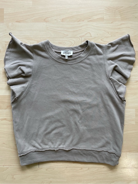 The Gerii Tops - Taupe Ruffle Sleeve Pullover
